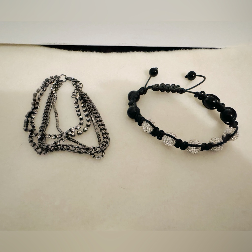 Pretty Lot Of 2 Black Bracelets Toggle Rhinestones Chain Nwot